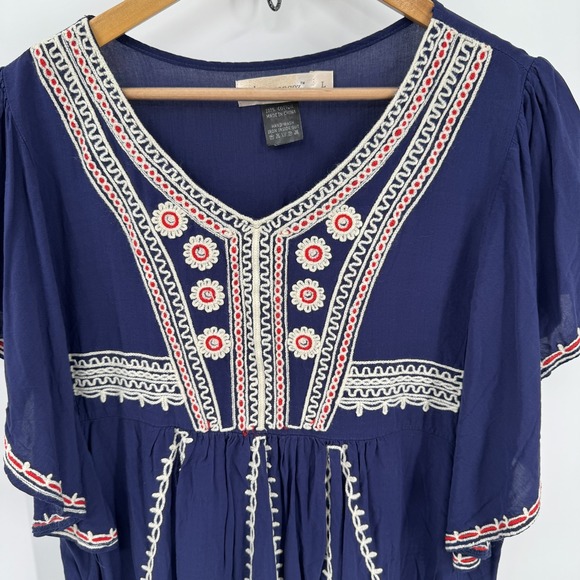 Urban Mangoz Top Womens Large Boho Embroidered Peasant Flutter Sleeve - Picture 4 of 8